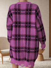 Load image into Gallery viewer, PREORDER: Lydia Distressed Plaid V-Neck Long Sleeve Sweater Dress