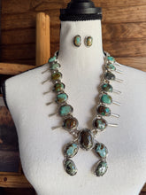 Load image into Gallery viewer, The Sonoran Gold Squash Blossom Necklace with Earrings