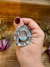 Load image into Gallery viewer, Adjustable Cowboy Hat Ring – Kingman Turquoise – Sterling Silver – Navajo Handmade by Robby Manuelito – USA