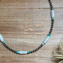 Load image into Gallery viewer, 18-Inch Turquoise, White Freshwater Pearl Necklace
