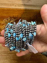 Load image into Gallery viewer, Golden Hill Turquoise Bracelet – 5mm Sterling Silver Pearls