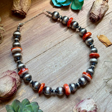 Load image into Gallery viewer, Orange Spiny Oyster &amp; Sterling Silver Pearl Necklace