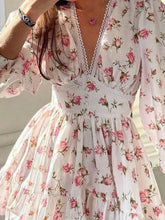 Load image into Gallery viewer, PREORDER: Sarina Lace Detail V-Neck Balloon Sleeve Dress