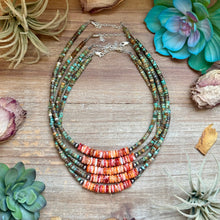 Load image into Gallery viewer, Green Turquoise &amp; Orange Spiny Oyster Fall Necklace