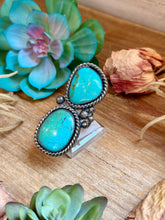 Load image into Gallery viewer, MJ Two-Stone Blue-Green Turquoise Statement Ring