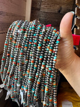 Load image into Gallery viewer, 18-Inch Sterling Silver Pearl Necklace – Mixed Turquoise &amp; Spiny Oyster (5mm)