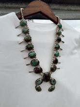 Load image into Gallery viewer, The Sonoran Gold Squash Blossom Necklace with Earrings