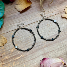Load image into Gallery viewer, Black Onyx Star Hoop Earrings – 3mm Sterling Silver