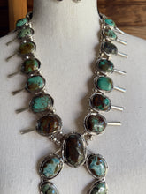 Load image into Gallery viewer, The Sonoran Gold Squash Blossom Necklace with Earrings
