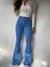 Load image into Gallery viewer, Farrah Distressed High Waisted Flares - Baby Blue