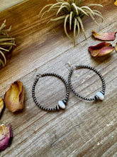 Load image into Gallery viewer, Smaller Sterling Silver Pearls Hoops with Pink Conch