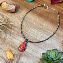 Load image into Gallery viewer, ***FREE Sterling Silver Pearl Necklace + MJ Red Spiny Oyster Teardrop Charm