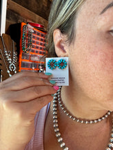 Load image into Gallery viewer, Blue Magnesite Turquoise &amp; Red Cluster Stud Earrings