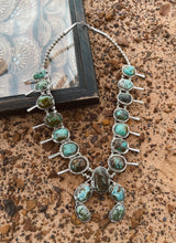 Load image into Gallery viewer, The Sonoran Gold Squash Blossom Necklace with Earrings