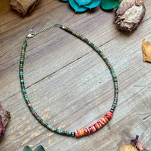 Load image into Gallery viewer, Green Turquoise &amp; Orange Spiny Oyster Fall Necklace