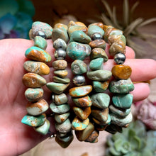 Load image into Gallery viewer, Green Turquoise Nugget Bracelet with Sterling Silver Pearls – 7” + Extender
