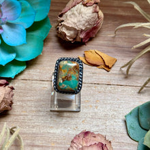 Load image into Gallery viewer, MJ Rectangle Green Turquoise Adjustable Sterling Silver Ring