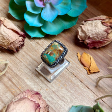 Load image into Gallery viewer, MJ Rectangle Green Turquoise Adjustable Sterling Silver Ring