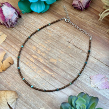 Load image into Gallery viewer, Turquoise &amp; Copper Glass Bead Choker 14”