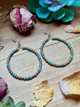 Load image into Gallery viewer, Silver Plated &amp; Blue Variscite Turquoise Hoop Earrings – 4mm Beads