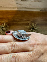 Load image into Gallery viewer, Adjustable Cowboy Hat Ring – Kingman Turquoise – Sterling Silver – Navajo Handmade by Robby Manuelito – USA
