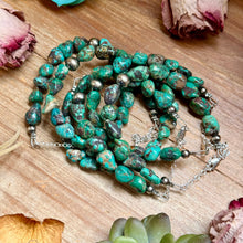 Load image into Gallery viewer, Turquoise Nugget Bracelet with Sterling Silver Pearls – 7” + Extender