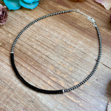 Load image into Gallery viewer, 14” Black Onyx Heishi Necklace – Sterling Silver Pearls &amp; Saucers
