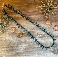 Load image into Gallery viewer, 30 inch long shell and turquoise necklace