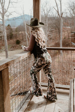 Load image into Gallery viewer, Fiona High Waisted Bell Bottom Flare Jeans - Woodland Green Camo