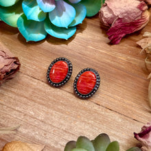 Load image into Gallery viewer, MJ Red Spiny Oyster Oval Stud Earrings
