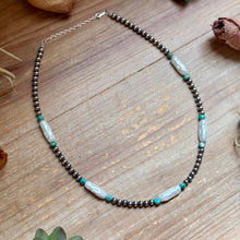 Load image into Gallery viewer, 18-Inch Turquoise, White Freshwater Pearl Necklace