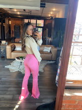 Load image into Gallery viewer, Farrah Distressed High Waisted Flares- Pink