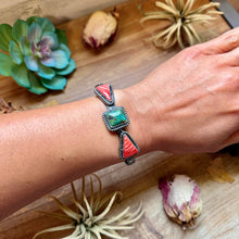 Load image into Gallery viewer, MJ Turquoise &amp; Red Spiny Oyster Sterling Silver Cuff