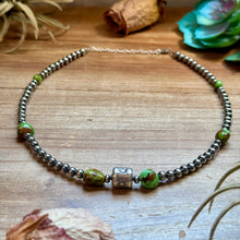 Load image into Gallery viewer, Rare Sonoran Gold Turquoise &amp; Sterling Silver Barrel Bead Necklace