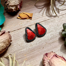 Load image into Gallery viewer, MJ Large Red Spiny Oyster Teardrop Stud Earrings with Beaded Wire