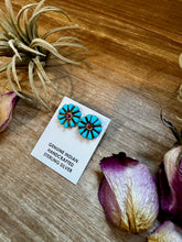 Load image into Gallery viewer, Blue Magnesite Turquoise &amp; Red Cluster Stud Earrings