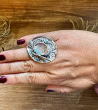 Load image into Gallery viewer, Adjustable Cowboy Hat Ring – Kingman Turquoise – Sterling Silver – Navajo Handmade by Robby Manuelito – USA