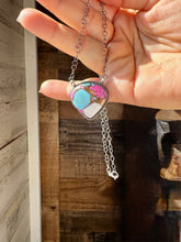 Load image into Gallery viewer, Cotton Candy Turquoise Bar Necklace – Freeform Shape – 18" Sterling Chain – Tia Long, Navajo Handmade