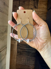 Load image into Gallery viewer, Smaller Sterling Silver Pearls Hoops with Pink Conch