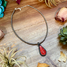 Load image into Gallery viewer, ***FREE Sterling Silver Pearl Necklace + MJ Red Spiny Oyster Teardrop Charm