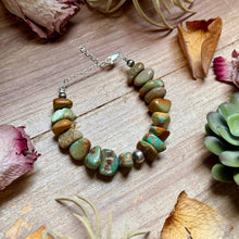 Load image into Gallery viewer, Green Turquoise Nugget Bracelet with Sterling Silver Pearls – 7” + Extender