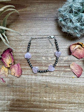Load image into Gallery viewer, Valentine Bracelet - 4 mm sterling silver pearls and Rose Quartz heart