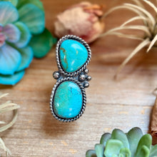 Load image into Gallery viewer, MJ Two-Stone Blue-Green Turquoise Statement Ring