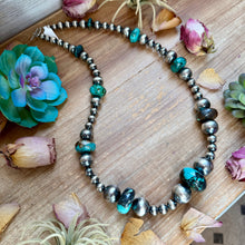 Load image into Gallery viewer, 29” Massive Turquoise Rondelle Necklace – Sterling Silver Pearls