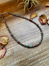 Load image into Gallery viewer, 18-Inch Sterling Silver Pearl Necklace – Mixed Turquoise &amp; Spiny Oyster (5mm)