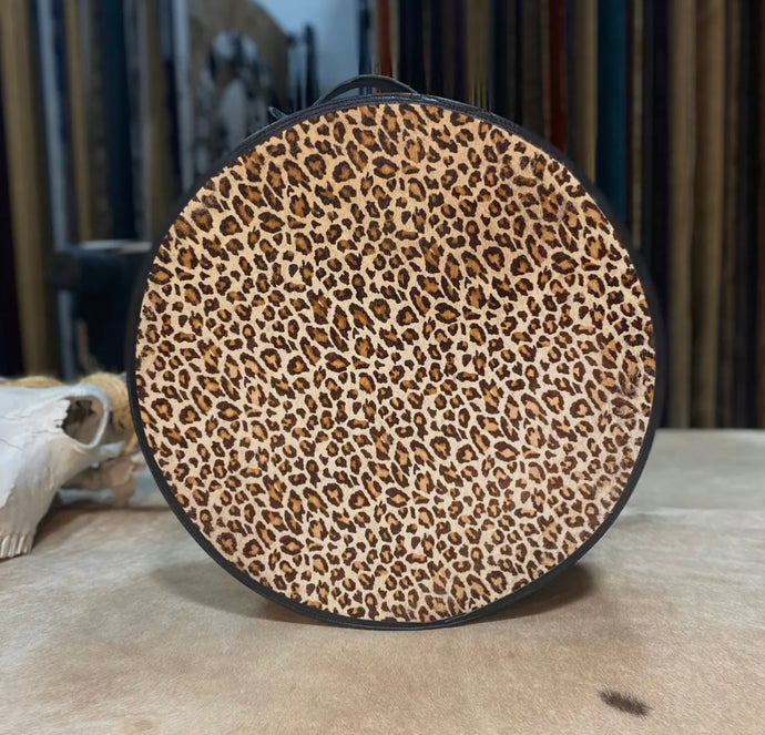 Leopard Print Cowhide Leather Hat Case