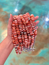 Load image into Gallery viewer, 22-Inch Graduated Orange and Red Spiny Oyster &amp; Sterling Silver Pearl Necklace