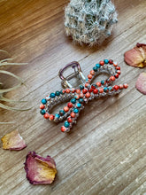 Load image into Gallery viewer, Orange &amp; Turquoise bow hair clips