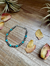 Load image into Gallery viewer, 5mm Sterling Silver Pearl &amp; Faceted Turquoise Bracelet