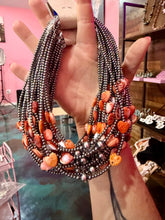 Load image into Gallery viewer, Orange/Red Shell Heart &amp; Sterling Silver Pearl Necklace - 15 inch